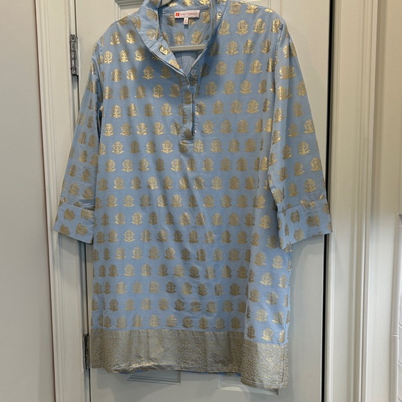 Blue and Gold Patterned Tunic Dress - Picture 2 of 13